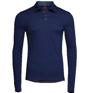Isobaa Men’s Merino 200 Wool‎ Long Sleeve Polo Large Navy W/ Buttons Pullover